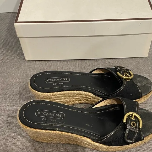 Coach Signature Logo Black Espadrilles Sandals