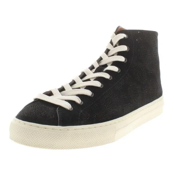 Coach Womens C216 Black Suede High Top Perforated Fashion Sneakers Shoes NWOB
