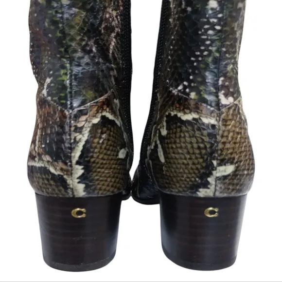 Coach Women's Cassandra Exotic Avant Garde Buckle Leather Snake Booties size 7.5
