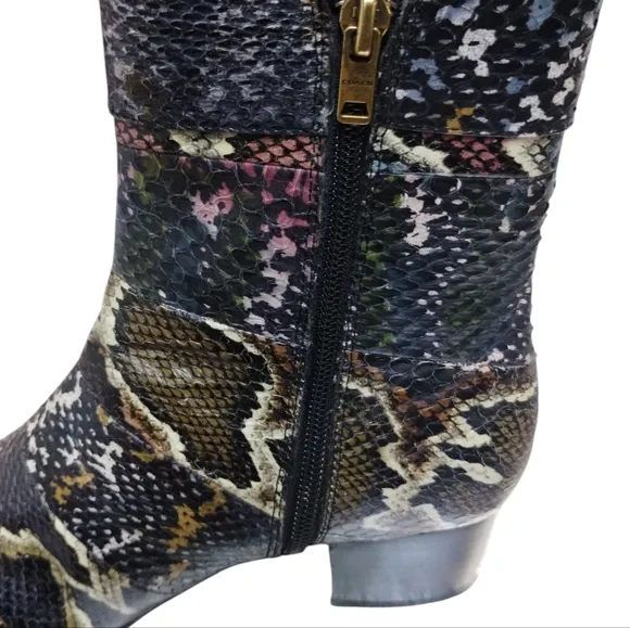 Coach Women's Cassandra Exotic Avant Garde Buckle Leather Snake Booties size 7.5