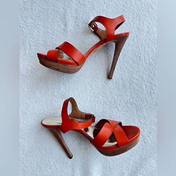 Coach Dani platform heels sandals size 10 B‎ Papaya / orange gold