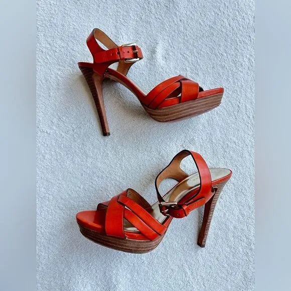 Coach Dani platform heels sandals size 10 B‎ Papaya / orange gold