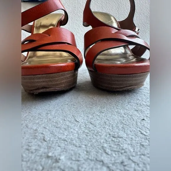 Coach Dani platform heels sandals size 10 B‎ Papaya / orange gold
