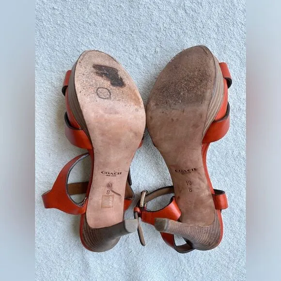 Coach Dani platform heels sandals size 10 B‎ Papaya / orange gold
