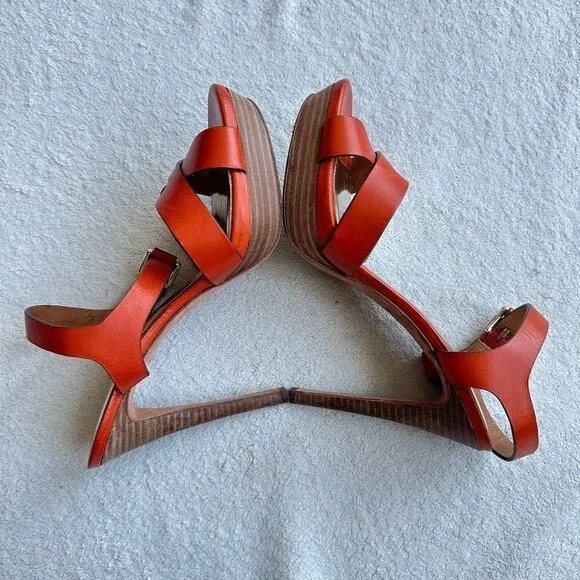Coach Dani platform heels sandals size 10 B‎ Papaya / orange gold