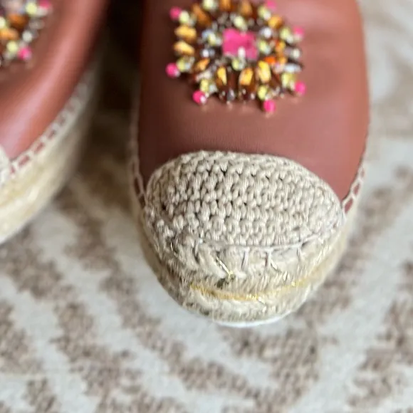 Cognac brown leather dressy loafers comfortable leather flats espadrille style