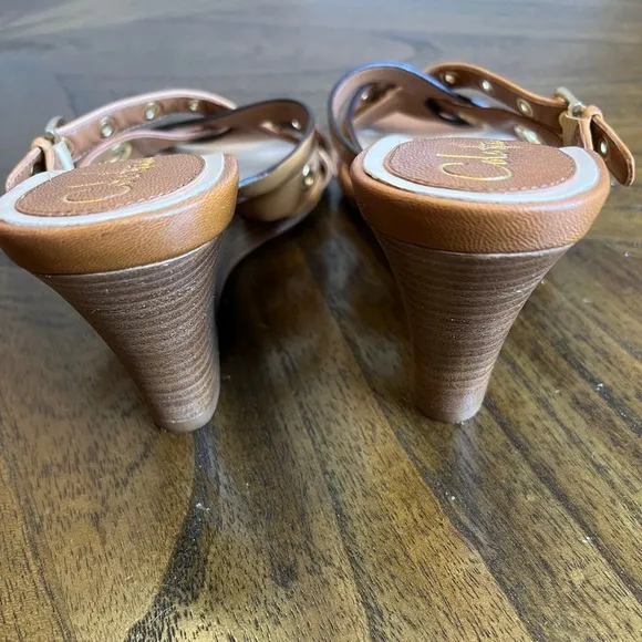 Cole Haan Air Whitney TAN Leather Slide Wedge Sandals Shoes Sz 7.5 B NEW