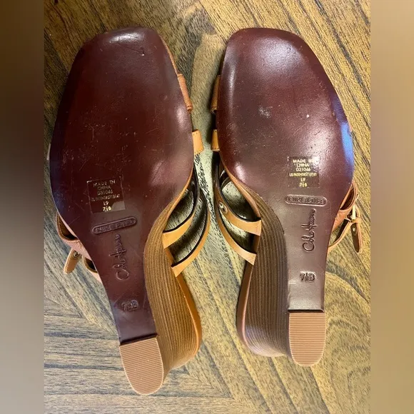 Cole Haan Air Whitney TAN Leather Slide Wedge Sandals Shoes Sz 7.5 B NEW
