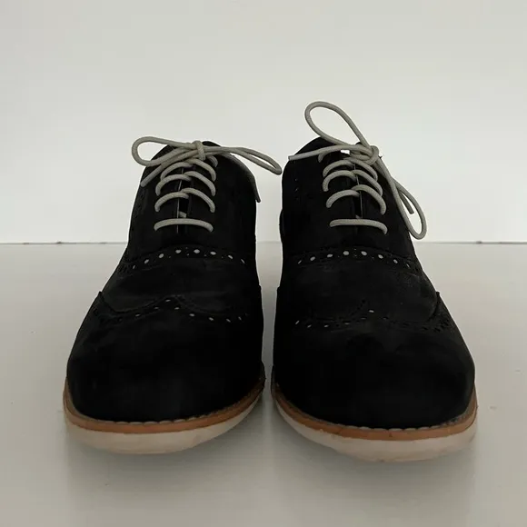 Cole Haan Black Suede Gramercy Suede Wingtip Oxford Shoes, Size 9.5B