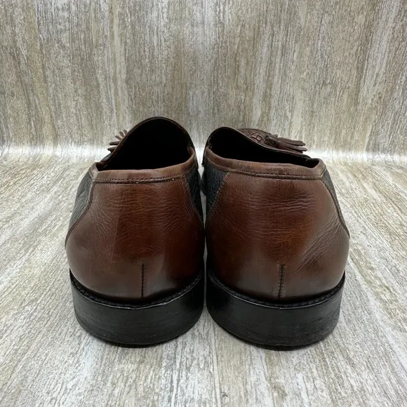 Cole Haan Bragano Loafer Shoes Mens 10D‎ Woven Brown Black Leather Tasseled