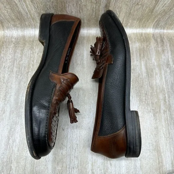 Cole Haan Bragano Loafer Shoes Mens 10D‎ Woven Brown Black Leather Tasseled