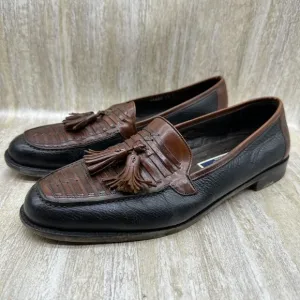 Cole Haan Bragano Loafer Shoes Mens 10D‎ Woven Brown Black Leather Tasseled