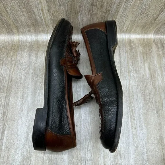 Cole Haan Bragano Loafer Shoes Mens 10D‎ Woven Brown Black Leather Tasseled