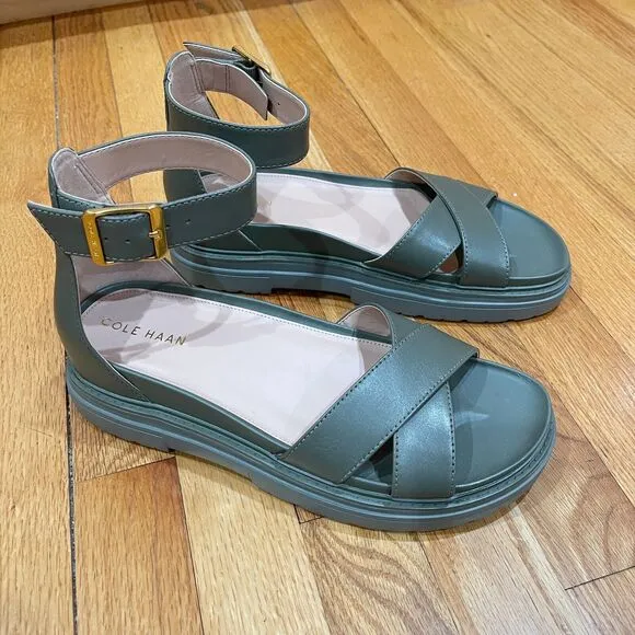 Cole Haan Fraya Womens Ankle Strap Platform Sandals Size 9 Green NEW WITHOUT BOX