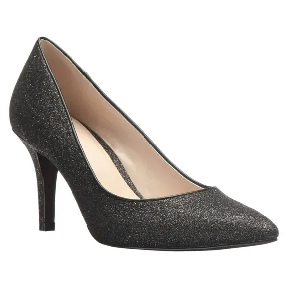 Cole Haan Juliana Pump 75 Black Glitter Leather Evening Dress Shoes Heels 7 M