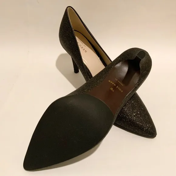 Cole Haan Juliana Pump 75 Black Glitter Leather Evening Dress Shoes Heels 7 M