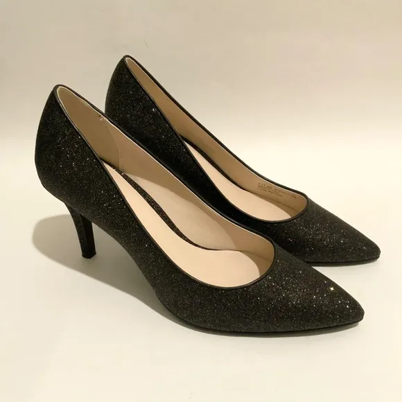 Cole Haan Juliana Pump 75 Black Glitter Leather Evening Dress Shoes Heels 7 M