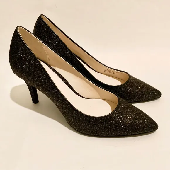 Cole Haan Juliana Pump 75 Black Glitter Leather Evening Dress Shoes Heels 7 M