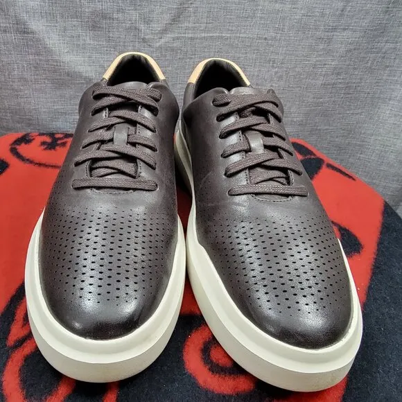 Cole Haan Men GrandPro Rally Laser Cut Dark Brown Leather Sneaker Size 11.5