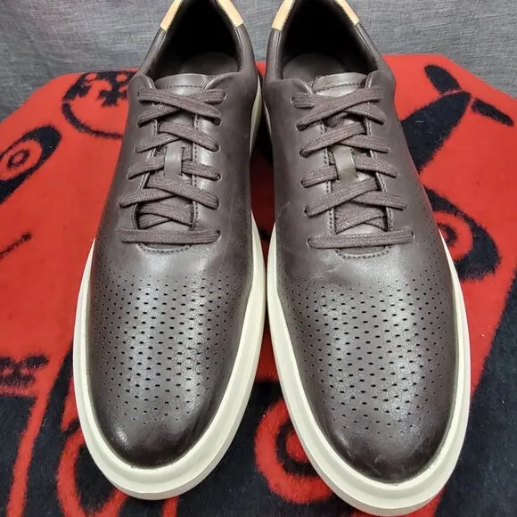 Cole Haan Men GrandPro Rally Laser Cut Dark Brown Leather Sneaker Size 11.5