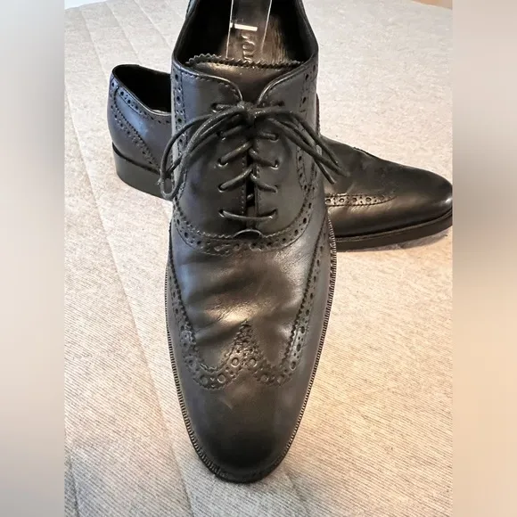 COLE HAAN Mens 10 M Black Wingtip Oxford All Leather Shoes Worn 3X Orig $395
