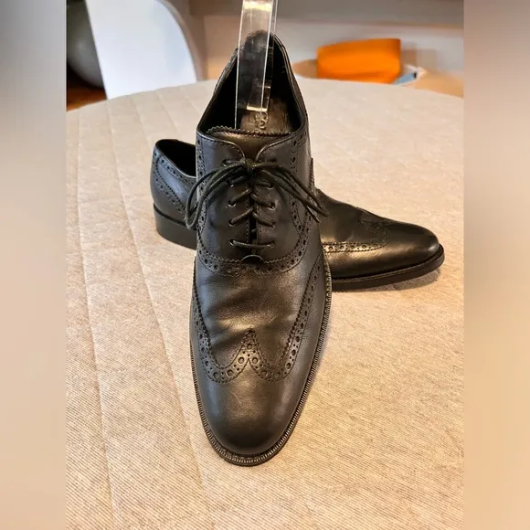 COLE HAAN Mens 10 M Black Wingtip Oxford All Leather Shoes Worn 3X Orig $395