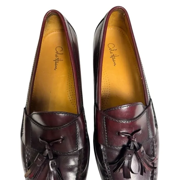 Cole Haan Mens Size 9 Mahogany Burgundy Pinch Tassel Loafers Stylish SU