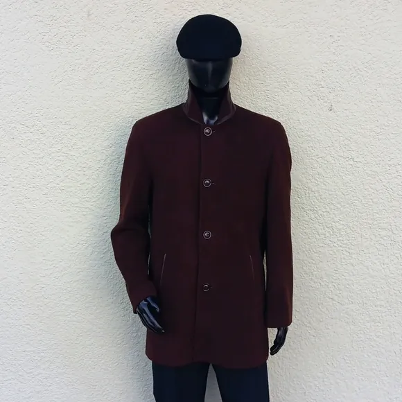 COLE HAAN MEN'S STYLISH WOOL/CASHMERE BLEND WOOL LUXURY COAT/ LAMBSKIN TRIM