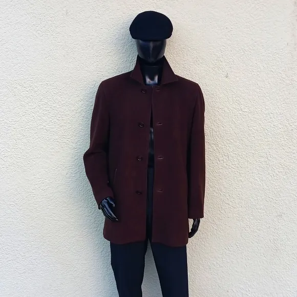 COLE HAAN MEN'S STYLISH WOOL/CASHMERE BLEND WOOL LUXURY COAT/ LAMBSKIN TRIM