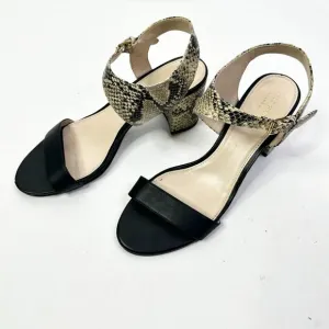 Cole Haan Sandals Women 8.5 Black Snake Grand OS Block Heel Leather Shoes NEW