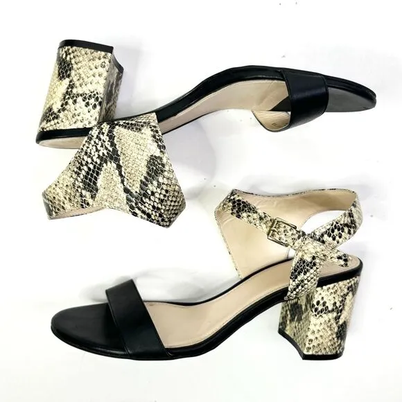 Cole Haan Sandals Women 8.5 Black Snake Grand OS Block Heel Leather Shoes NEW