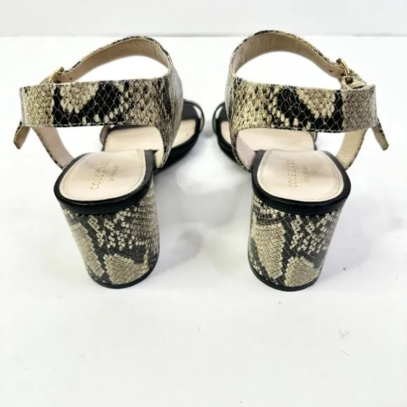 Cole Haan Sandals Women 8.5 Black Snake Grand OS Block Heel Leather Shoes NEW