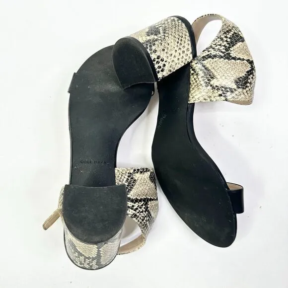 Cole Haan Sandals Women 8.5 Black Snake Grand OS Block Heel Leather Shoes NEW