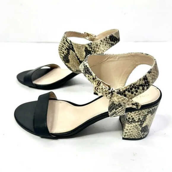 Cole Haan Sandals Women 8.5 Black Snake Grand OS Block Heel Leather Shoes NEW