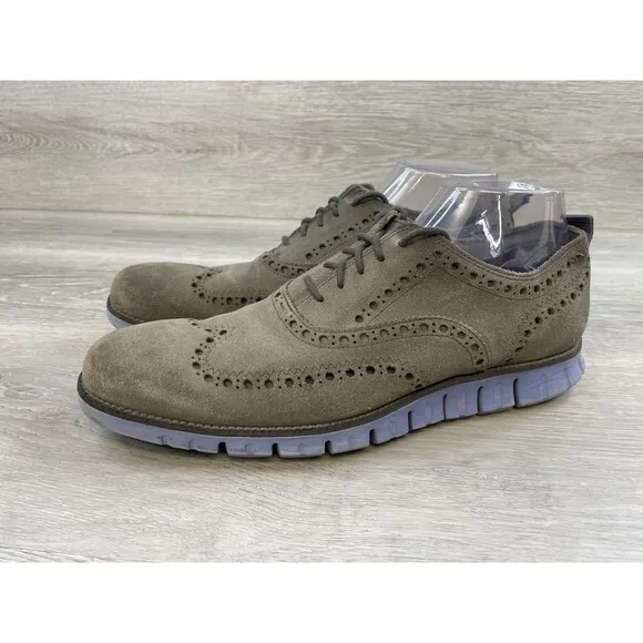 Cole Haan Zerogrand C23827 Men's US 10M Gray Suede Leather Wingtip Oxford Shoes