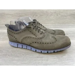Cole Haan Zerogrand C23827 Men's US 10M Gray Suede Leather Wingtip Oxford Shoes