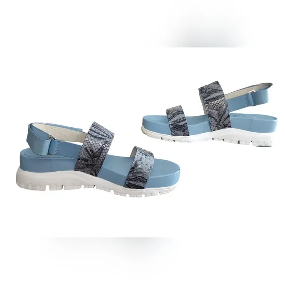 COLE HAAN Zerogrand SNAKEPRINT Platform SANDALS Blue/White WOMEN’S Size 7 B
