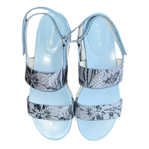 COLE HAAN Zerogrand SNAKEPRINT Platform SANDALS Blue/White WOMEN’S Size 7 B