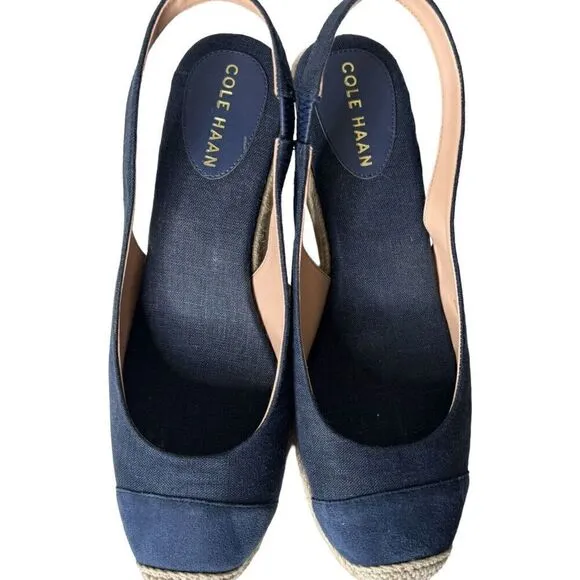 Cole Haan Cloudfeel Denim Espadrille Wedge Slingback Womens Size 10B NEW
