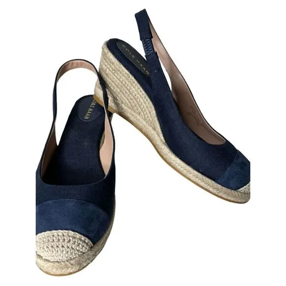 Cole Haan Cloudfeel Denim Espadrille Wedge Slingback Womens Size 10B NEW