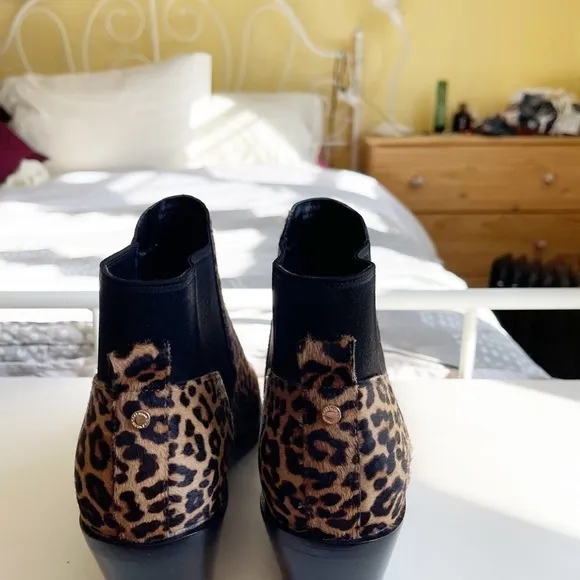 Cole Hann Gia Animal Print Western Calf Hair Chunky Heel Ankle Boots Size 8