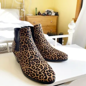 Cole Hann Gia Animal Print Western Calf Hair Chunky Heel Ankle Boots Size 8