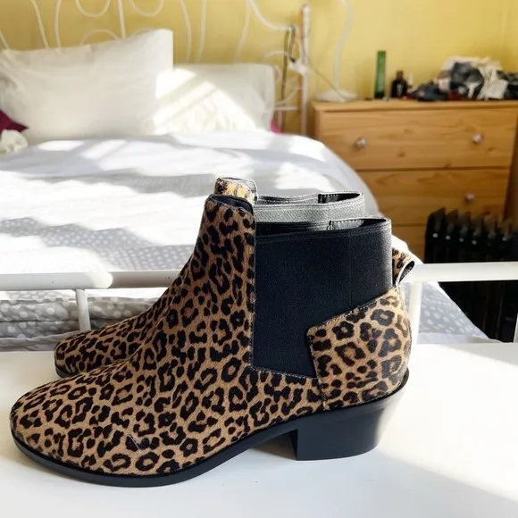 Cole Hann Gia Animal Print Western Calf Hair Chunky Heel Ankle Boots Size 8