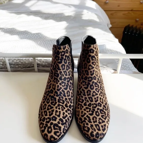 Cole Hann Gia Animal Print Western Calf Hair Chunky Heel Ankle Boots Size 8
