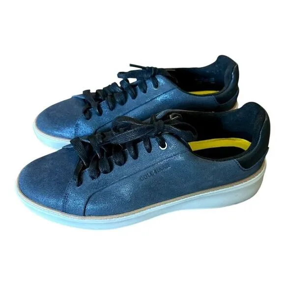 Cole Haan Womens Topspin Sneaker Blazer Blue Metallic Suede Leather Shoes 10 B