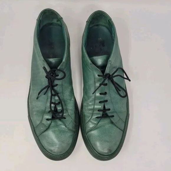 Common Projects Shoes Men EU46 US13 Green Leather Original Achilles Sneakers Low