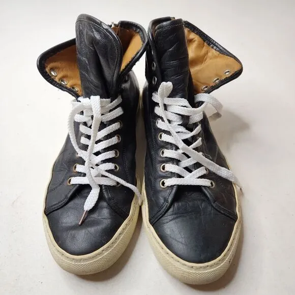 Common Projects Tournament High Black Leather Hi-Top Sneakers Size 39 40