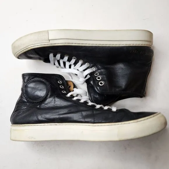 Common Projects Tournament High Black Leather Hi-Top Sneakers Size 39 40