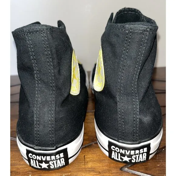 Converse All Star High Top Canvas Happy Face Shoes Black Yellow Men’s 11