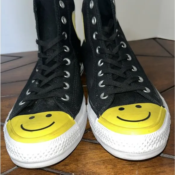 Converse All Star High Top Canvas Happy Face Shoes Black Yellow Men’s 11